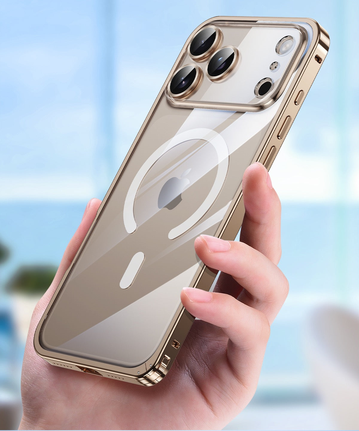 Luxury Clear Magnetic Armor Case with Aluminum Alloy Frame & Pop-Open Lock