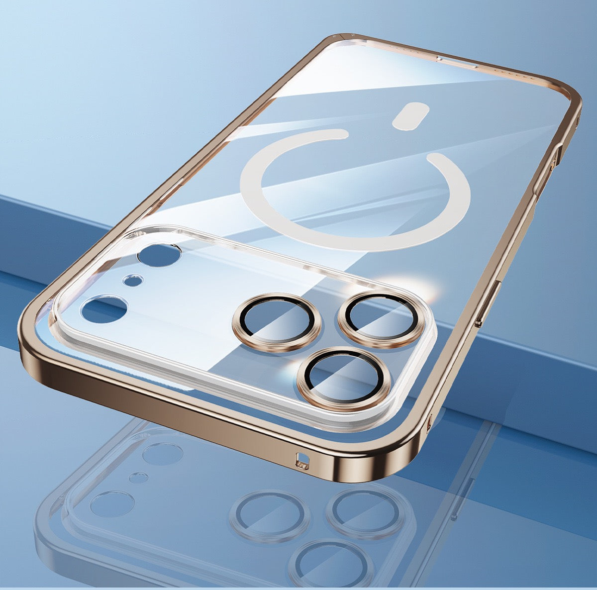 Luxury Clear Magnetic Armor Case with Aluminum Alloy Frame & Pop-Open Lock