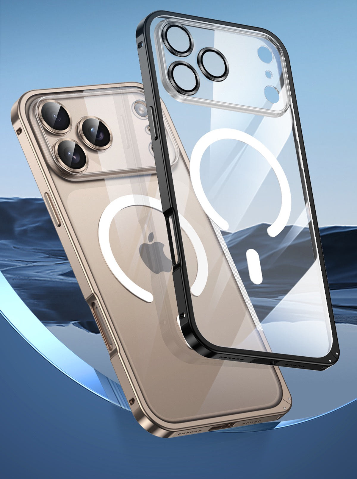 Luxury Clear Magnetic Armor Case with Aluminum Alloy Frame & Pop-Open Lock