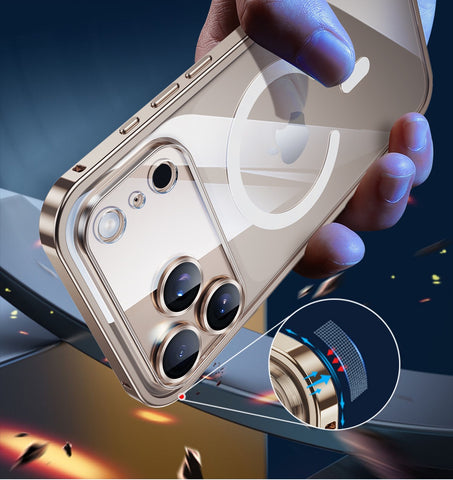 Luxury Clear Magnetic Armor Case with Aluminum Alloy Frame & Pop-Open Lock