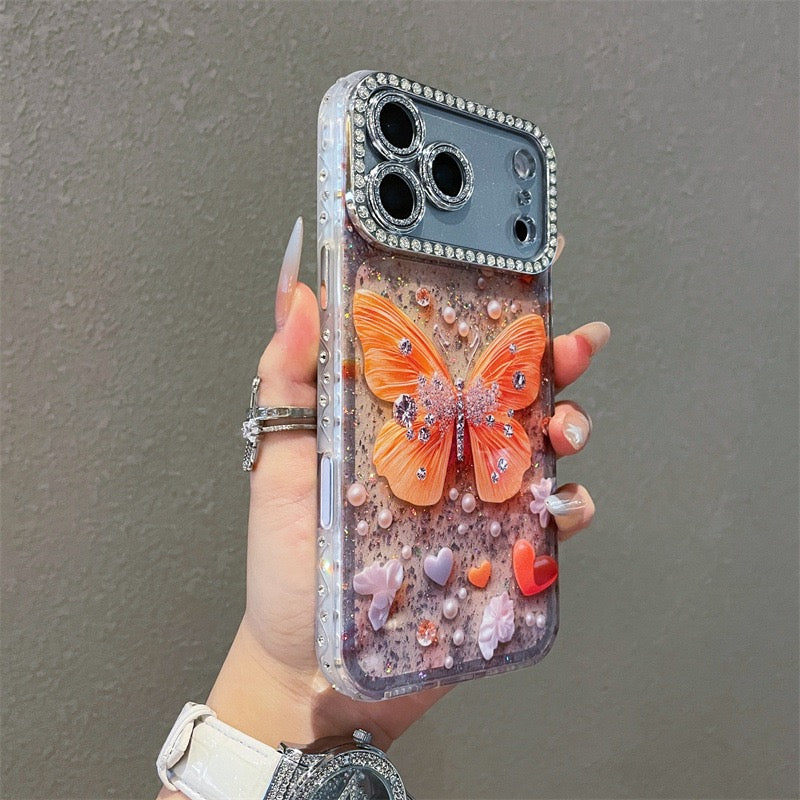 3D Butterfly Crystal Case with Diamond Camera Frame