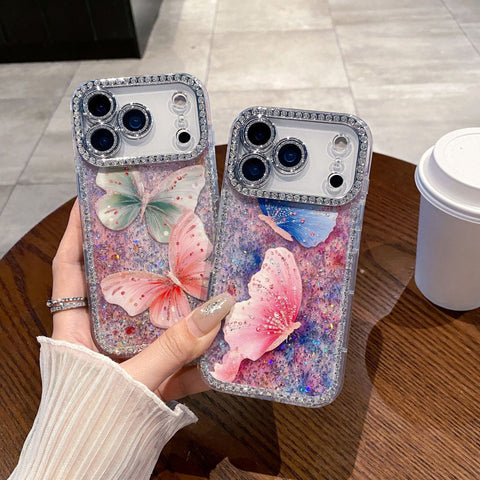 Dual Butterfly Glitter Case with Diamond Camera Frame