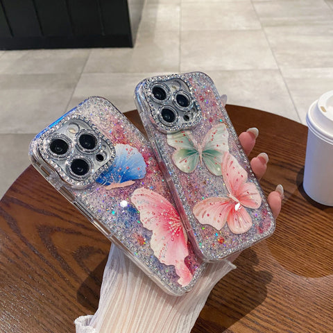 Dual Butterfly Glitter Case with Diamond Camera Frame