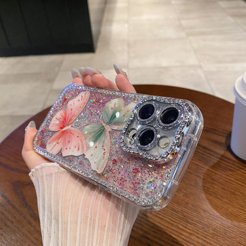 Dual Butterfly Glitter Case with Diamond Camera Frame
