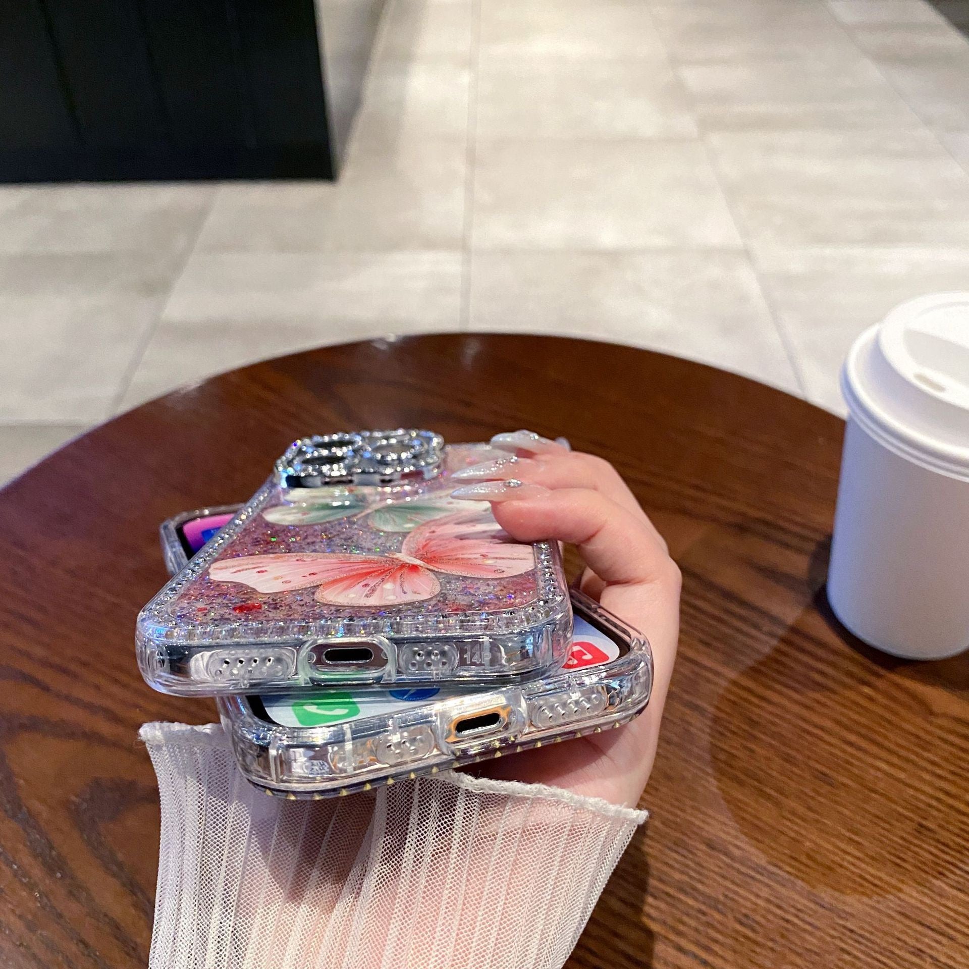 Dual Butterfly Glitter Case with Diamond Camera Frame