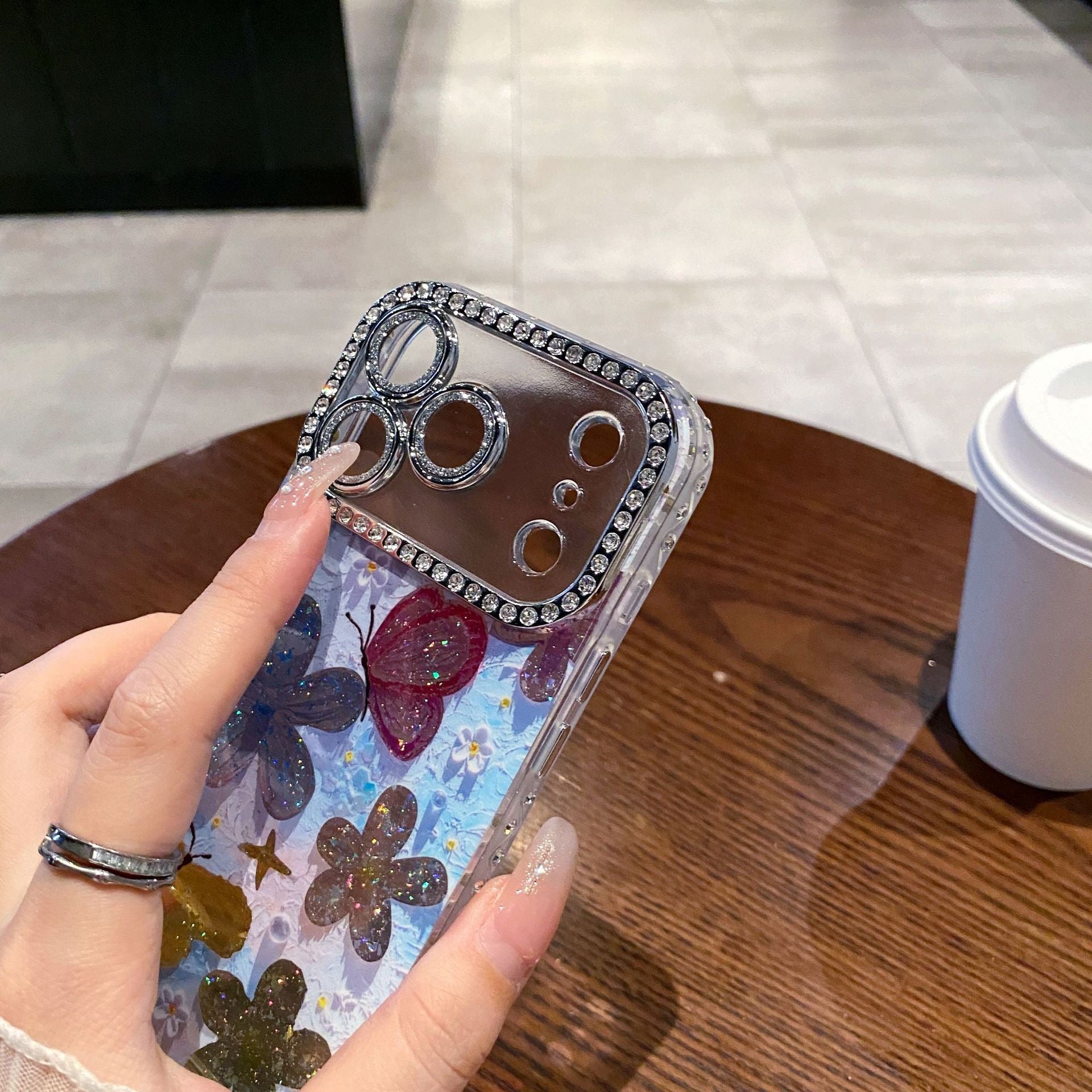 Crystal Butterfly Glitter Case with Diamond Camera Frame