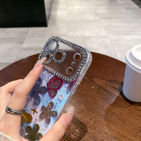 Crystal Butterfly Glitter Case with Diamond Camera Frame