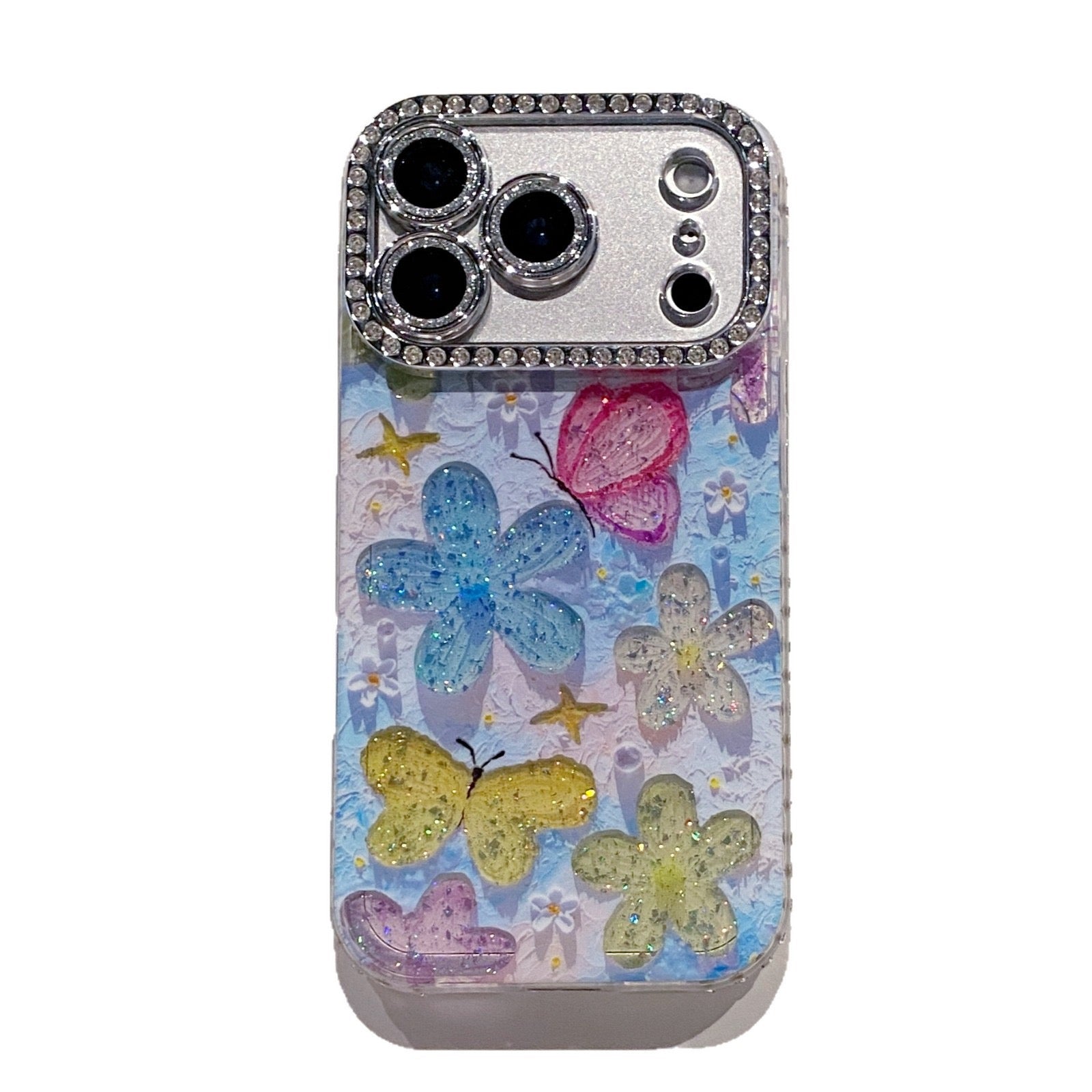 Crystal Butterfly Glitter Case with Diamond Camera Frame