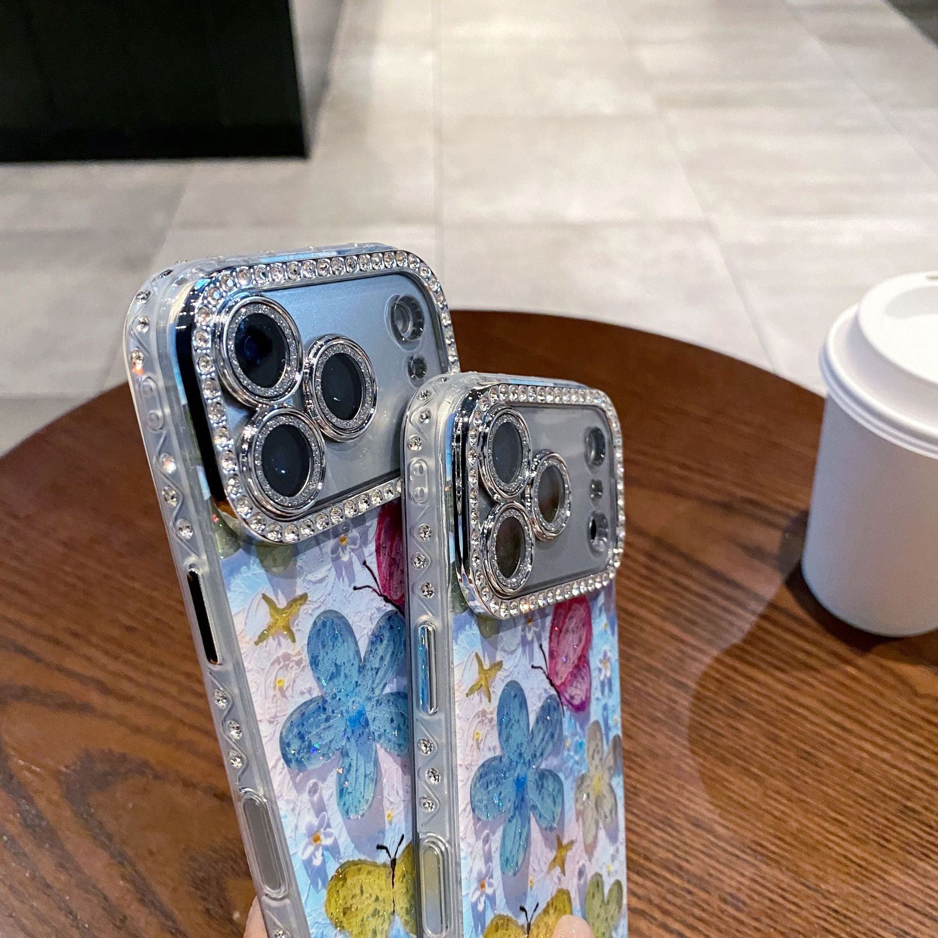 Crystal Butterfly Glitter Case with Diamond Camera Frame