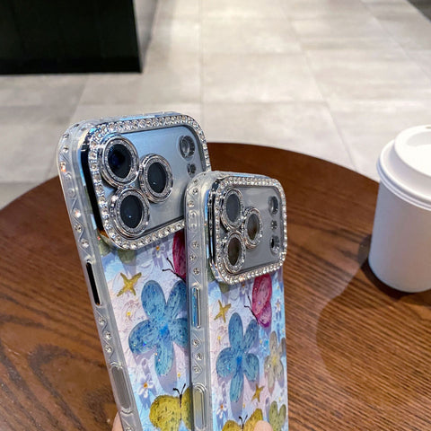 Crystal Butterfly Glitter Case with Diamond Camera Frame