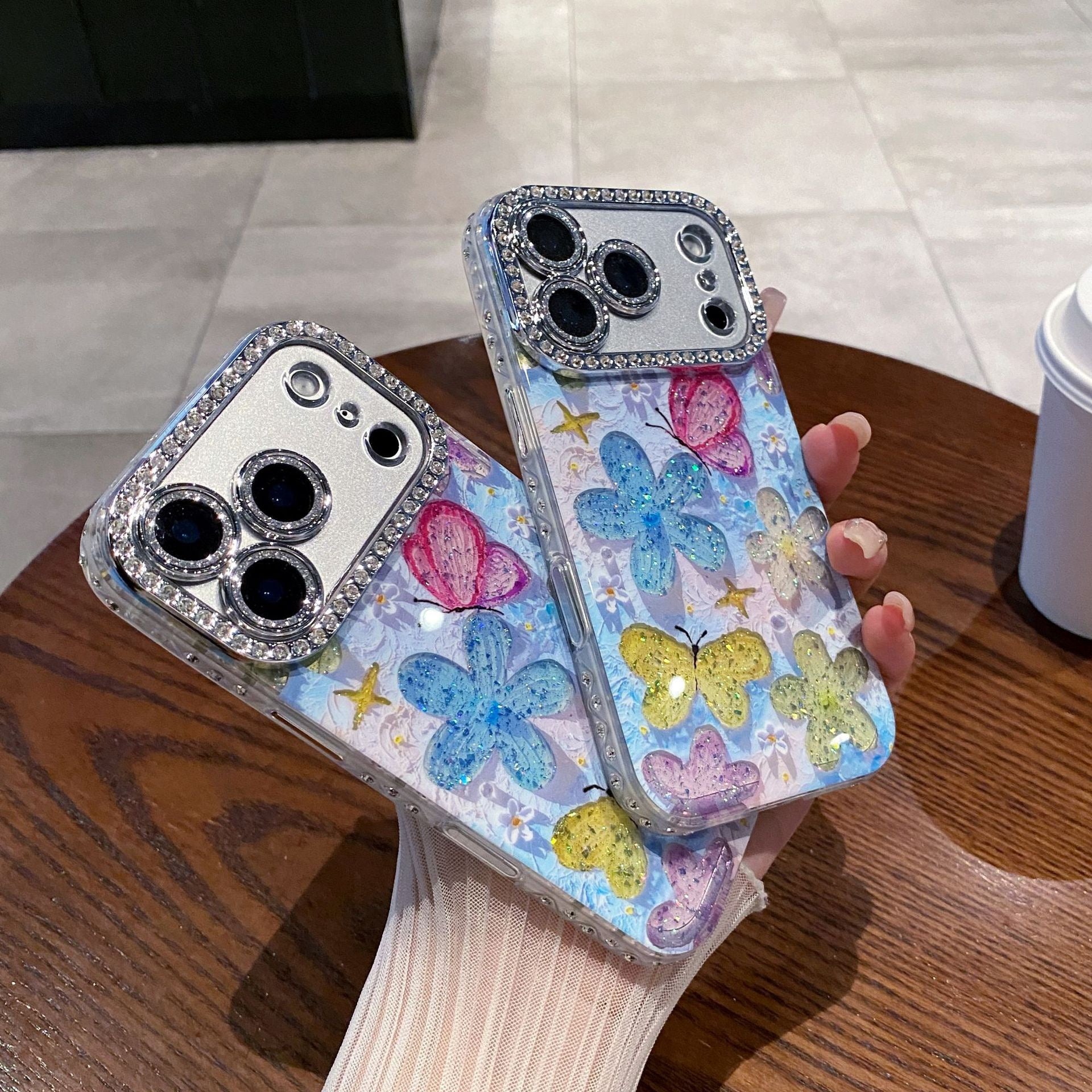 Crystal Butterfly Glitter Case with Diamond Camera Frame