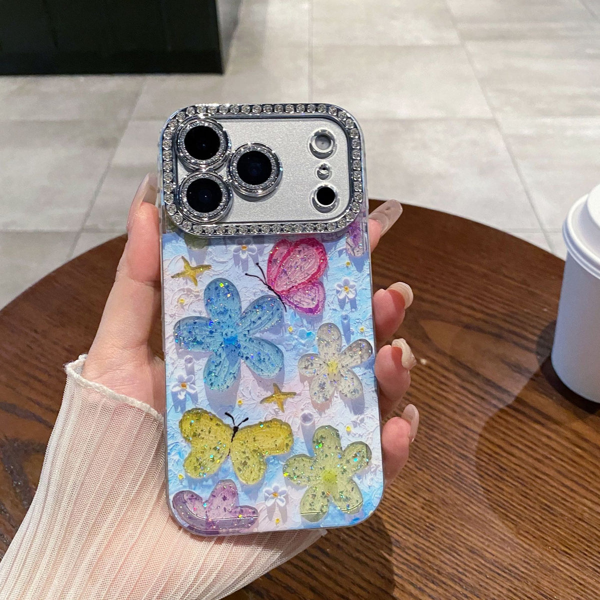 Crystal Butterfly Glitter Case with Diamond Camera Frame