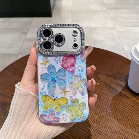 Crystal Butterfly Glitter Case with Diamond Camera Frame
